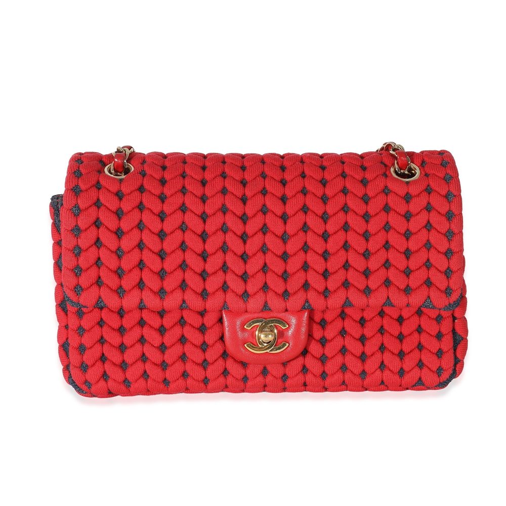 Chanel Red Wool Woven Medium Single Flap Bag